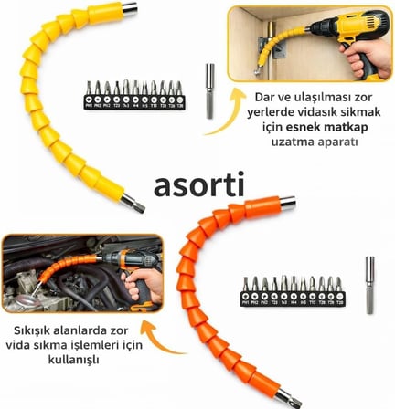 Matkap Ucu Akrobat 12 Parça Bit Seti (Esnek Mil, Kalıcı Mıknatıs, 10 Adet Bit, Krom Vanadyum, Akülü Vidalama Makineleri İçin)