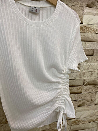 AYSBEBE BAĞCIKLI BLUZ + BOL PAÇA FİTİLLİ KUMAŞ PANTOLON KIZ ÇOCUK YAZLIK TAKIM