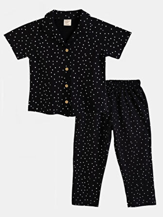 Kız Çocuk Puan Desenli Pijama Takımı Kısa Kollu