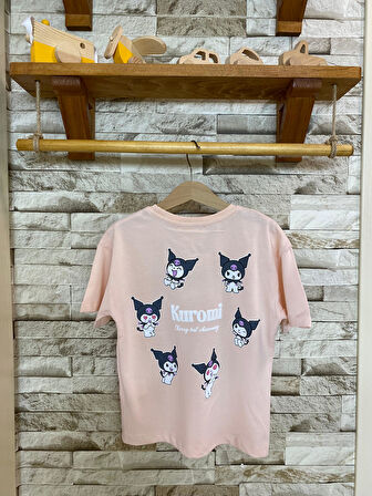 AYSBEBE KUROMİ KABARTMA BASKILI FIRÇALI KUMAŞ KIZ ÇOCUK TİŞÖRT