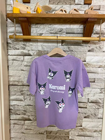 AYSBEBE KUROMİ KABARTMA BASKILI FIRÇALI KUMAŞ KIZ ÇOCUK TİŞÖRT