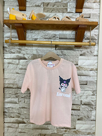 AYSBEBE KUROMİ KABARTMA BASKILI FIRÇALI KUMAŞ KIZ ÇOCUK TİŞÖRT