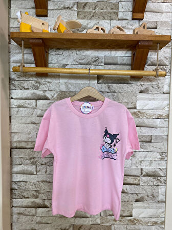 AYSBEBE KUROMİ CHEEKY BASKILI FIRÇALI KUMAŞ KIZ ÇOCUK TİŞÖRT