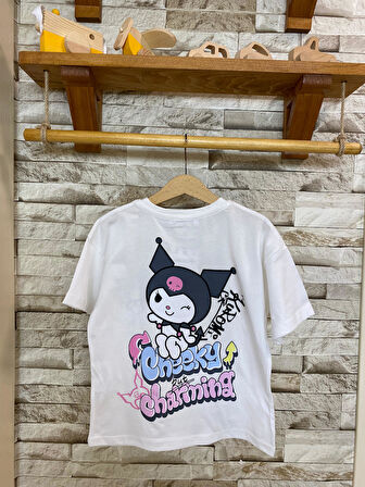 AYSBEBE KUROMİ CHEEKY BASKILI FIRÇALI KUMAŞ KIZ ÇOCUK TİŞÖRT