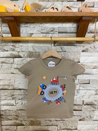 AYSBEBE ÇOCUK TİŞÖRT HEY İŞ MAKİNASI DESENLİ