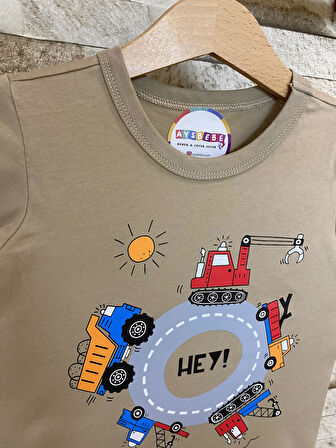 AYSBEBEÇOCUK TİŞÖRT HEY İŞ MAKİNASI DESENLİ