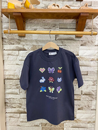 AYSBEBE NAKIŞ DESENLİ KIZ ÇOCUK TİŞÖRT