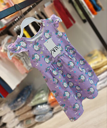 AYSBEBE UNICORN DESENLİ YAZLIK PENYE KIZ ÇOCUK ELBİSE