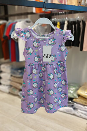AYSBEBE UNICORN DESENLİ YAZLIK PENYE KIZ ÇOCUK ELBİSE