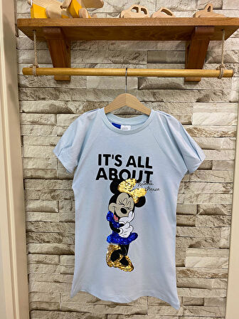 AYSBEBE MINNIE BASKILI KIZ ÇOCUK TUNİK ELBİSE