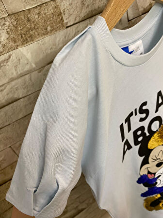 AYSBEBE MINNIE BASKILI KIZ ÇOCUK TUNİK ELBİSE