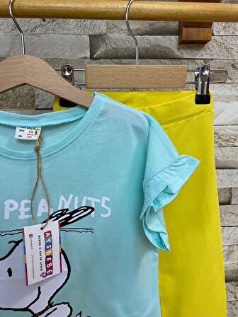 AYSBEBE Tişört + Kapri Tayt Kız Çocuklar için Yazlık Takım