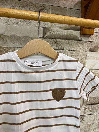 AYSBEBE KALP NAKIŞLI ÇİZGİLİ TİŞÖRT + TAYT BUZİ KUMAŞ TAKIM