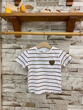 AYSBEBE KALP NAKIŞLI ÇİZGİLİ TİŞÖRT + TAYT BUZİ KUMAŞ TAKIM