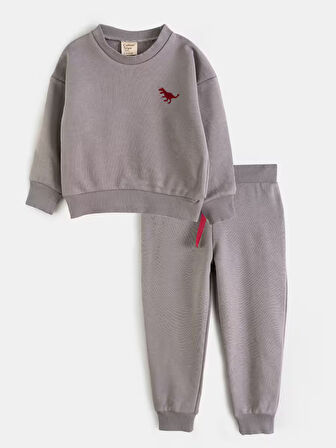 AYSBEBE Dinazor Nakışlı Kışlık Çocuk Takım Unisex (2 İPLİK)