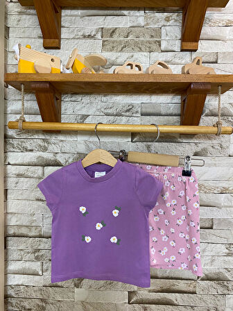 AYSBEBE ÇİÇEK DESENLİ ŞORTLU YAZLIK TAKIM