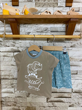 AYSBEBE DİNAZOR DESENLİ ŞORTLU YAZLIK TAKIM