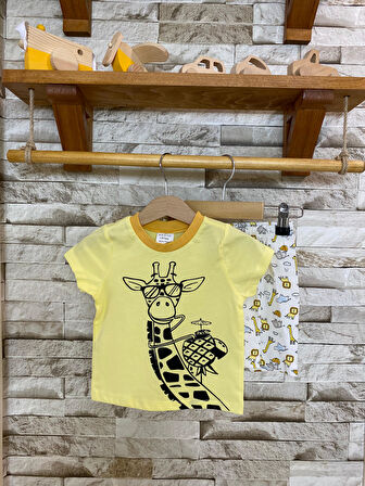 AYSBEBE ZÜRAFA DESENLİ ŞORTLU YAZLIK TAKIM