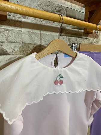 LACİEL PARİS YAKALI, KİRAZ NAKIŞLI SWEAT + İSPANYOL PAÇA TAYT KIZ ÇOCUK TAKIM