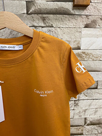 YAZLIK ÇOCUK TİŞÖRT FIRÇALI KUMAŞ, HARDAL RENK