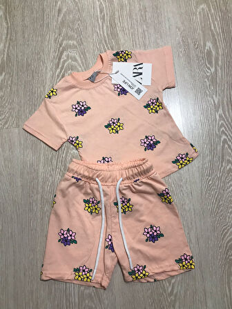 AYSBEBE Çiçek Desenli Kız Çocuk Yazlık Takım