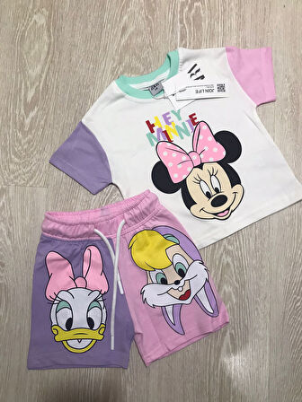 AYSBEBE HEY MİNİ Desenli Kız Çocuk Yazlık Takım 9-12 Ay