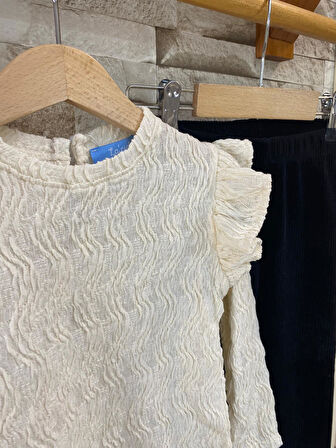 LACIEL PARIS KADİFE PANTOLON BÜRÜMCÜKLÜ BLUZ KIZ ÇOCUK EŞOFMAN TAKIM