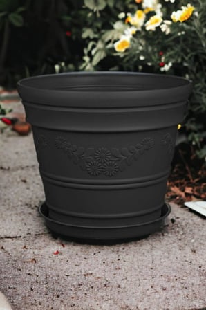 Antik Papatya Desenli Siyah Renk Saksı 21 Litre Siyah
