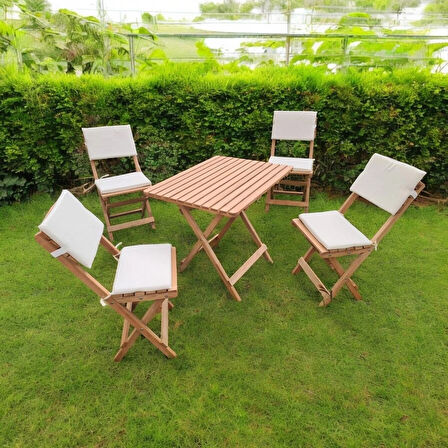 KATLANIR AHŞAP BİSTRO SET BAHÇE TAKIMI 4 SANDALYE 1 MASA SET MİNDER HEDİYELİ