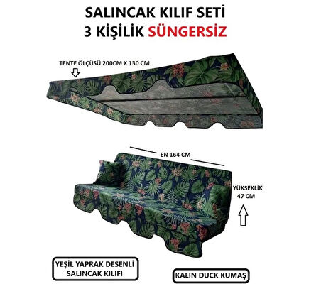 3 KİŞİLİK LÜKS SALINCAK KILIF SETİ SÜNGERSİZ YAPRAK DESEN