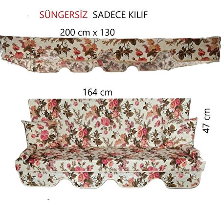 3 KİŞİLİK LÜKS SALINCAK KILIF SETİ SÜNGERSİZ İNGİLİZ GÜLÜ