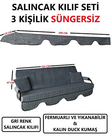3 KİŞİLİK LÜKS SALINCAK KILIF SETİ SÜNGERSİZ GRİ DESENLİ