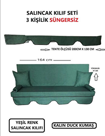 3 KİŞİLİK LÜKS SALINCAK KILIF SETİ SÜNGERSİZ DÜZ YEŞİL