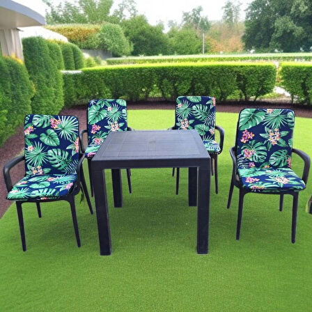 LÜKS ARKALIKLI SANDALYE MİNDERİ 4LÜ 4CM SÜNGERLİ YEŞİL YAPRAK