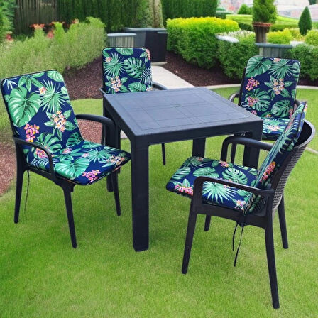 LÜKS ARKALIKLI SANDALYE MİNDERİ 4LÜ 4CM SÜNGERLİ YEŞİL YAPRAK