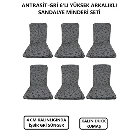 LÜKS ARKALIKLI SANDALYE MİNDERİ 6LI 4CM SÜNGERLİ GRİ ÖRÜMCEK DESEN