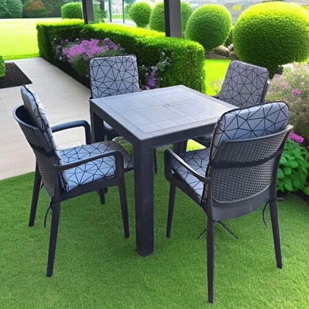 LÜKS ARKALIKLI SANDALYE MİNDERİ 6LI 4CM SÜNGERLİ GRİ ÖRÜMCEK DESEN