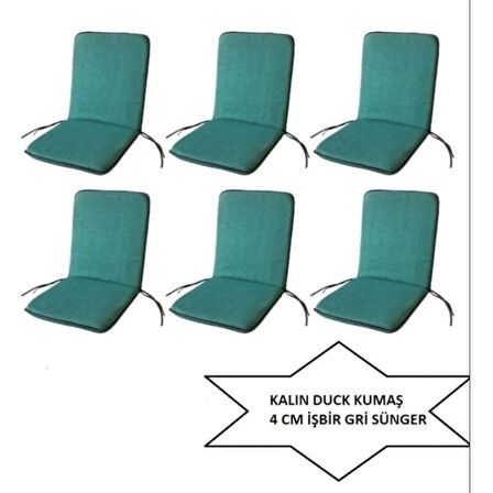 LÜKS ARKALIKLI SANDALYE MİNDERİ 6LI 4CM SÜNGERLİ YEŞİL