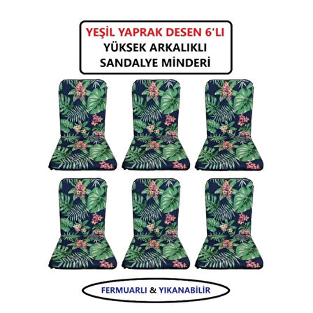LÜKS ARKALIKLI SANDALYE MİNDERİ 6LI 4CM SÜNGERLİ YEŞİL YAPRAK DESEN