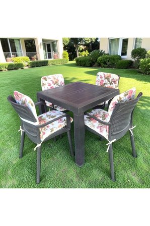 LÜKS ARKALIKLI SANDALYE MİNDERİ 6LI 4CM SÜNGERLİ İNGİLİZ GÜLÜ 42x42