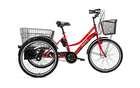 BİSAN e-PORTER ÜÇ TEKERLİ ELEKTRİKLİ BİSİKLET 44CM V 24 JANT 3 VİTES BAYRAK KIRMIZI BEYAZ