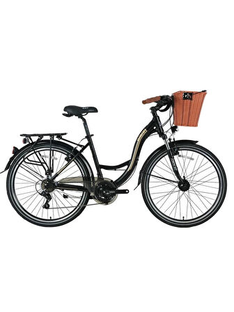 BİSAN SANDY-23 SEPETLİ Kadın ŞEHİR BİSİKLETİ 43CM V 26 JANT 21 VİTES MAT SİYAH GOLD