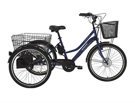 BİSAN e-PORTER ÜÇ TEKERLİ ELEKTRİKLİ BİSİKLET 44CM V 24 JANT 3 VİTES LACİVERT BEYAZ