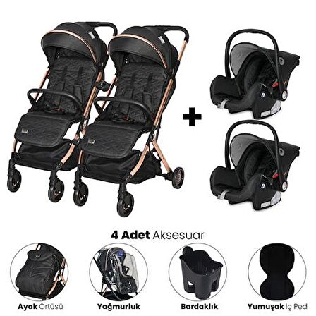 Lorelli Myla Ayrılıp Birleşebilen Kabin Set İkiz Bebek Arabası - Black