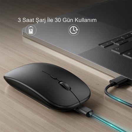 Bluetooth Şarjlı 2.4Ghz Kablosuz Mouse Sessiz Tıklama