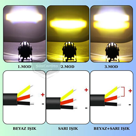 Motosiklet Mini Sis Farı Çift Renk Sarı-Beyaz Aç Kapa Düğmeli Scooter Araç Off Road Led Lamba 8V-80V Projektör Metal Kasa Arazi Çalışma Lambası 2 Adet Set