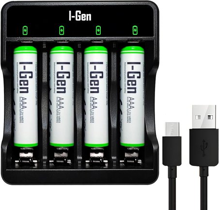 G490 4'lü Pil Şarj Aleti + 4 Adet AAA 900 mAh İnce Şarjlı Kalem Pilli Set 1.2V Ni-MH