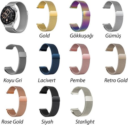 Amazfit GTS 2 Mini Uyumlu Metal Hasır Kordon, rmdkrdmhsrmilan231GTS2mini