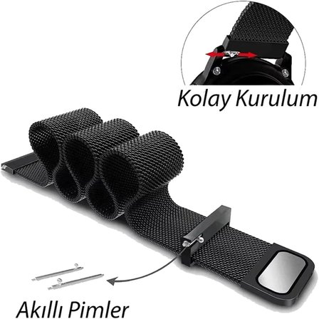 Amazfit GTS 2 Mini Uyumlu Metal Hasır Kordon, rmdkrdmhsrmilan231GTS2mini