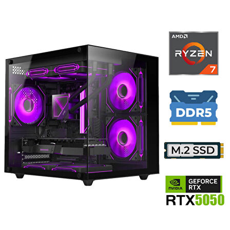 Xaser Elite X80 Ryzen 7 7800X3D 32GB DDR5 Ram 1TB M.2 NVMe SSD 8GB RTX5050 Sıvı Soğutmalı Masaüstü Oyuncu Bilgisayarı